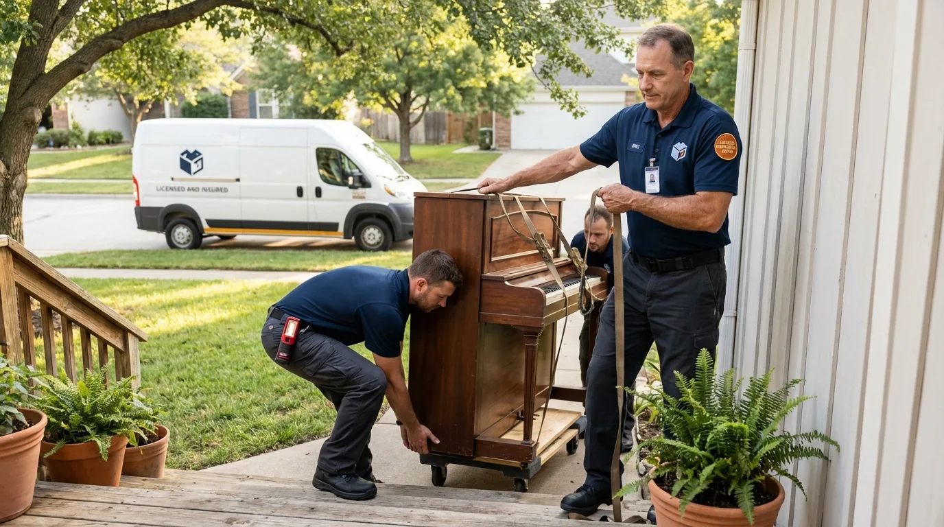 Licensed piano movers securing grand piano in Yelm, WA