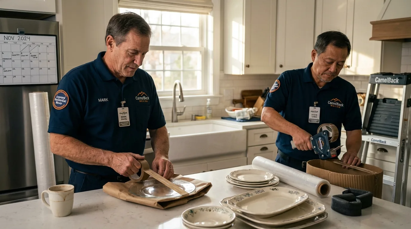 Professional crew packing kitchen dishware in Yelm, WA